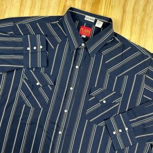 Plains Big‎ Man Blue Stripe Western Pearl Snap Shirt Size 2XL